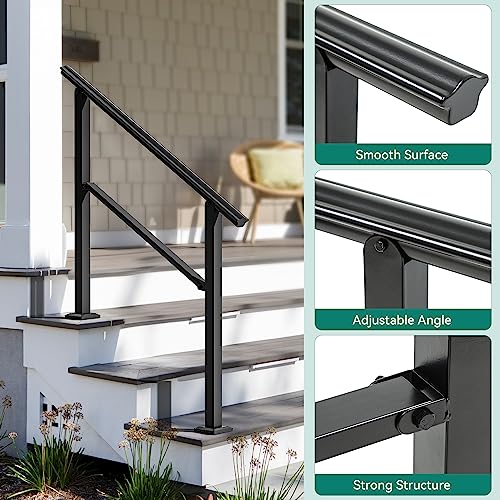 YITAHOME Handrails for Outdoor Steps, 2-3 Step Stair Railing Outdoor 40.2" Length Black, Porch Wrought Iron Railing Adjustable Angle Safety Handrails for Balconies, Parks, Residential Steps (1 Pack)