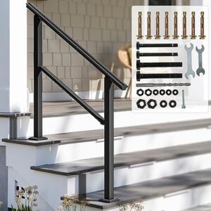 yitahome handrails for outdoor steps, 2-3 step stair railing outdoor 40.2" length black, porch wrought iron railing adjustable angle safety handrails for balconies, parks, residential steps (1 pack)