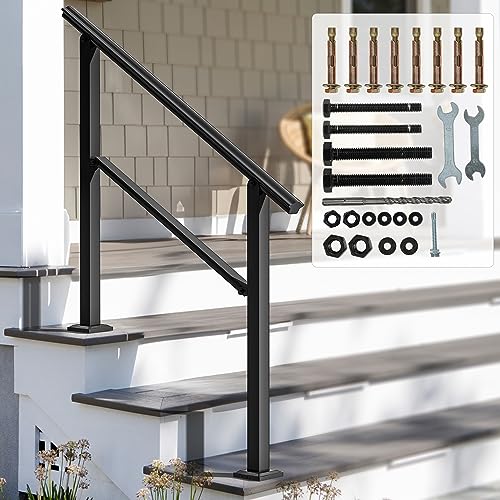 YITAHOME Handrails for Outdoor Steps, 2-3 Step Stair Railing Outdoor 40.2" Length Black, Porch Wrought Iron Railing Adjustable Angle Safety Handrails for Balconies, Parks, Residential Steps (1 Pack)