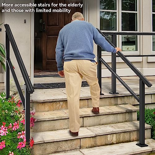 YITAHOME Handrails for Outdoor Steps, 2-3 Step Stair Railing Outdoor 40.2" Length Black, Porch Wrought Iron Railing Adjustable Angle Safety Handrails for Balconies, Parks, Residential Steps (1 Pack)