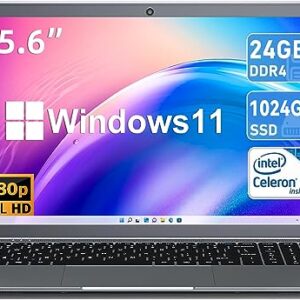 SGIN Laptop 24GB RAM 1024GB SSD, 15.6 Inch Laptops with Intel Celeron Quad-Core Processor(up to 2.9 GHz), Full HD 1080P Screen, Mini HDMI, 2.4/5.0G WiFi Webcam, Bluetooth 4.2, Grey