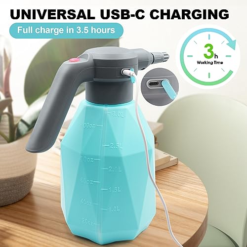 0.8 Gallon/3L Electric Spray Bottle Plant Mister, VAXMAY Electric Sprayer with Adjustable Mist Nozzle and Extension Spout, USB Rechargeable Continuous Spray Bottle for Plants, Fertilizing, Cleaning