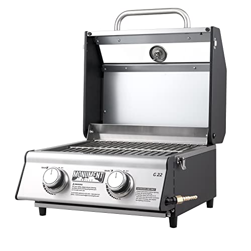 Portable Propane Gas Grill 2-Burner Tabletop Clearview Monument Grills with cover