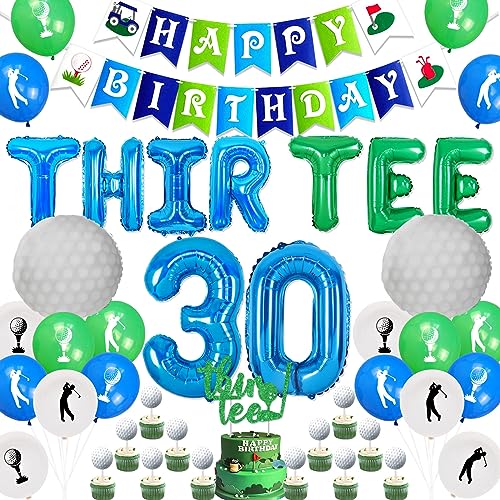 Balterever Golf 30th Birthday Decoration Thir-Tee Birthday Golf Decorations with Thir-Tee Birthday Banner Thir-Tee Birthday Cake Cupcake Toppers Golf Ball Foil Balloon for Golf Theme Birthday Supplies