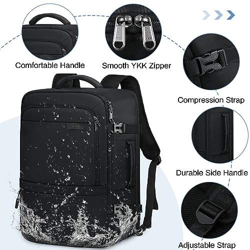 NUBILY Travel Backpack for Men Women 40L Carry on Backpack Airline Approved 17 Inch Laptop Backpack Waterproof Large Backpack Luggage Daypack Business College Weekender Overnight Backpack, Black