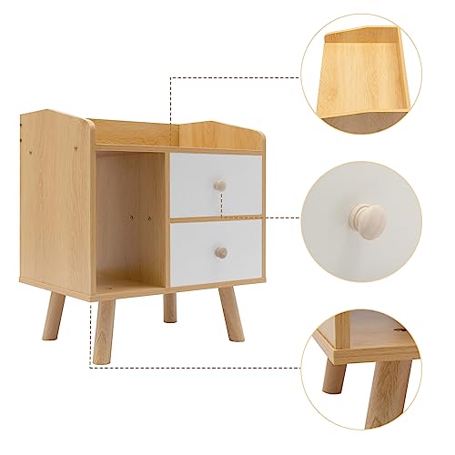 WaShaRoom Nightstand, 2 Drawer Dresser for Bedroom Maple Color Bedside Table with Drawer, Bedside Table End Tables Living Room, File Cabinet Storage with Sliding Drawers and Shelf for Home Office