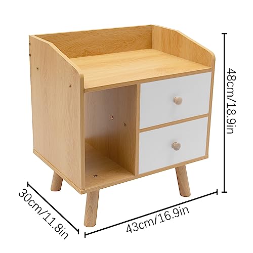 WaShaRoom Nightstand, 2 Drawer Dresser for Bedroom Maple Color Bedside Table with Drawer, Bedside Table End Tables Living Room, File Cabinet Storage with Sliding Drawers and Shelf for Home Office