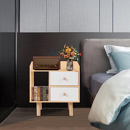 WaShaRoom Nightstand, 2 Drawer Dresser for Bedroom Maple Color Bedside Table with Drawer, Bedside Table End Tables Living Room, File Cabinet Storage with Sliding Drawers and Shelf for Home Office