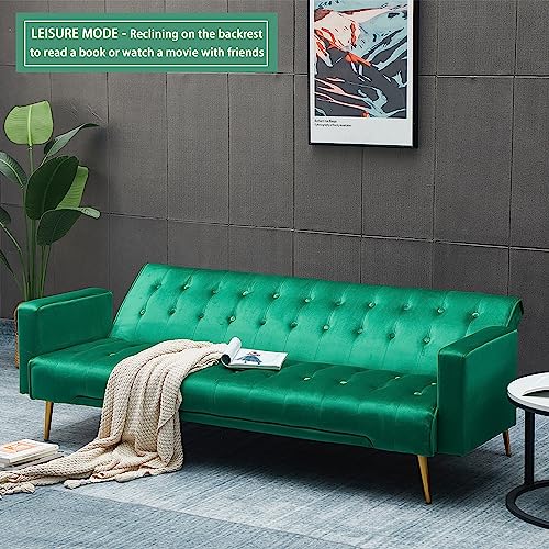 Eliantte Convertible Futon Sofa Bed Couch, Flannelette Sleeper Sofa Couch for Living Room, Loveseat Sofa Bed for Apartment,Studio,Guest Room, Home Office, Green