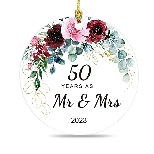 Jnglr 50th Anniversary Wedding Ornament 2023, 50 Years as Mr and Mrs Ornament, Wedding Gift for Parent, 50th Anniversary Decorations Christmas Ornament Double-Sided Acrylic 3"