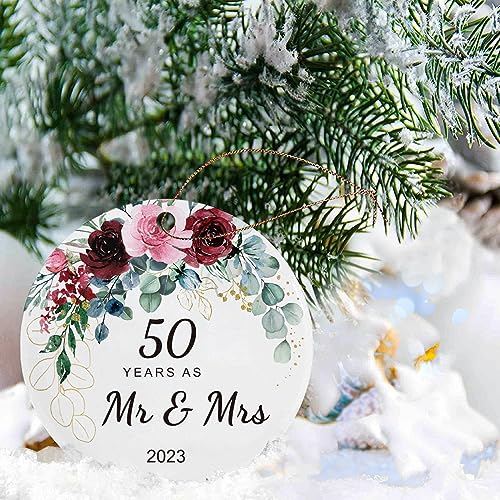 Jnglr 50th Anniversary Wedding Ornament 2023, 50 Years as Mr and Mrs Ornament, Wedding Gift for Parent, 50th Anniversary Decorations Christmas Ornament Double-Sided Acrylic 3"