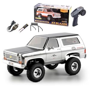 fairrc mod 1/24 rc crawler fcx24 chevy k5 blazer, mini rc car pick up truck & suv 2 in 1, 4wd 8km/h 2 speeds switch, 2.4ghz 3ch rc model with led lights for adults, silver without stickers