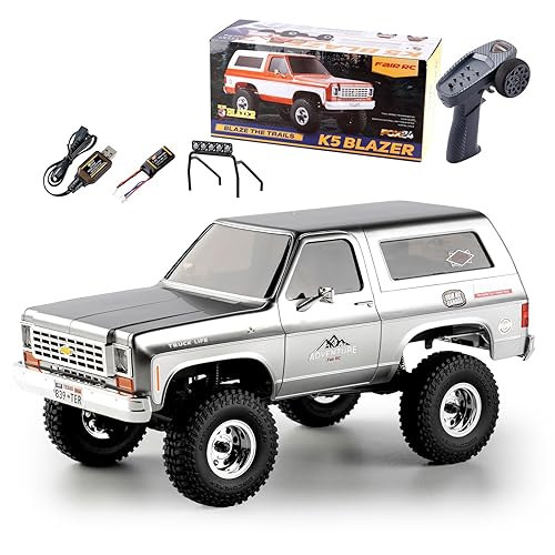 FairRc Mod 1/24 RC Crawler FCX24 Chevy K5 Blazer, Mini RC Car Pick Up Truck & SUV 2 in 1, 4WD 8km/h 2 Speeds Switch, 2.4GHz 3CH RC Model with LED Lights for Adults, Silver Without Stickers