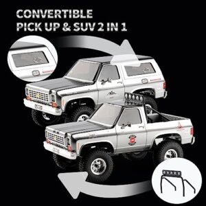 FairRc Mod 1/24 RC Crawler FCX24 Chevy K5 Blazer, Mini RC Car Pick Up Truck & SUV 2 in 1, 4WD 8km/h 2 Speeds Switch, 2.4GHz 3CH RC Model with LED Lights for Adults, Silver Without Stickers