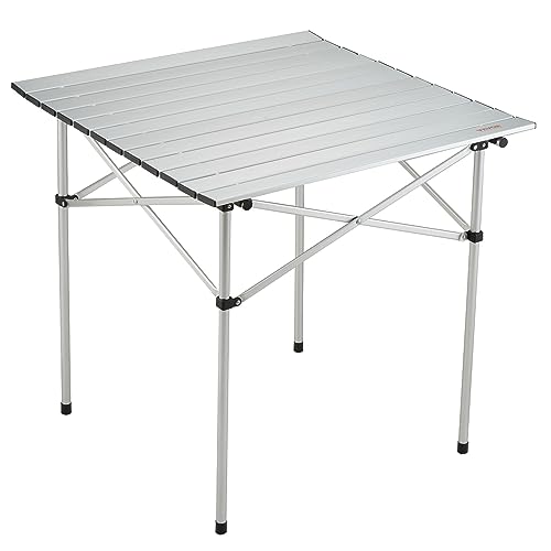 VEVOR Folding Camping Table, Outdoor Portable Lightweight Aluminum Ultra Compact Snap-Together Design with Carry Bag, for Cooking, Beach, Picnic, Travel, Grilling, 28'' x 28'', Silver