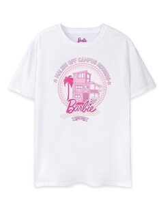 barbie women's malibu off campus white t-shirt | iconic brand | fashionable short sleeved | comfortable retro fit movie merchandise - x-large