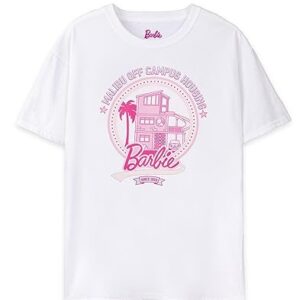 Barbie Women's Malibu Off Campus White T-Shirt | Iconic Brand | Fashionable Short Sleeved | Comfortable Retro Fit Movie Merchandise - X-Large