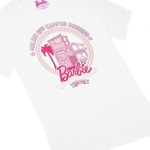 Barbie Women's Malibu Off Campus White T-Shirt | Iconic Brand | Fashionable Short Sleeved | Comfortable Retro Fit Movie Merchandise - X-Large