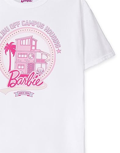 Barbie Women's Malibu Off Campus White T-Shirt | Iconic Brand | Fashionable Short Sleeved | Comfortable Retro Fit Movie Merchandise - X-Large