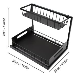 Syrisora Storage Rack L Shape Under Sink Organizers 2 Tier Load Capacity 50lbs Multi Use Slide Out Cabinet Organizer for Kitchen Bathroom Black