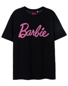 barbie women's black logo tee | iconic brand | fashionable retro top | comfortable fit movie merchandise - small