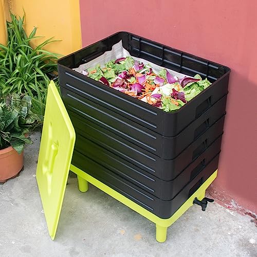 Basic Worm Farm Composting Bin, 5 Tray Worm Compost Bin- for Recycling Food Waste at Home (5-Tray 100L)