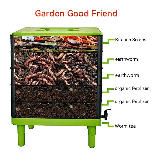 Basic Worm Farm Composting Bin, 5 Tray Worm Compost Bin- for Recycling Food Waste at Home (5-Tray 100L)