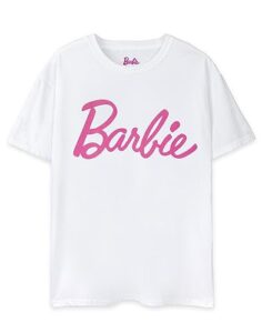 barbie women's white logo tee | iconic brand | fashionable retro top | comfortable fit movie merchandise - x-large