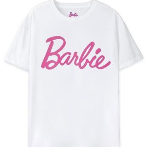 Barbie Women's White Logo Tee | Iconic Brand | Fashionable Retro Top | Comfortable Fit Movie Merchandise - X-Large