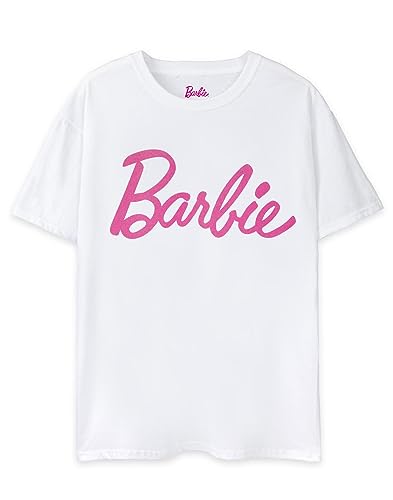 Barbie Women's White Logo Tee | Iconic Brand | Fashionable Retro Top | Comfortable Fit Movie Merchandise - X-Large