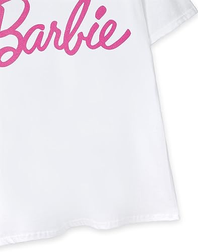 Barbie Women's White Logo Tee | Iconic Brand | Fashionable Retro Top | Comfortable Fit Movie Merchandise - X-Large