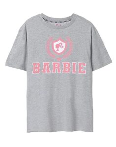 barbie women's grey marl logo t-shirt | iconic brand | fashionable top | comfortable retro fit movie merchandise gift - large