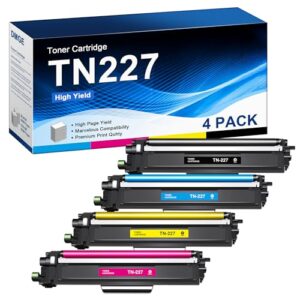tn227 high yield toner cartridges 4 pack - compatible replacement for brother tn227 tn223 tn-227 work with hl-l3290cdw hl-l3210cw mfc-l3770cdw mfc-l3750cdw mfc-l3710cw printer