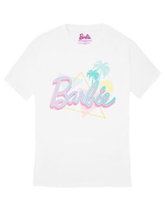 barbie women's palm tree t-shirt | iconic brand | fashionable white top | comfortable retro fit movie merchandise gift - large