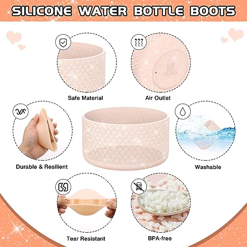 WUQID Protective Bling Heart Texture Silicone Boot Sleeve for Stanle Tumbler Quencher 40oz 30oz 20oz & IceFlow Flip 20-30oz and 12-24oz Hydro Sport Flask Bottles, Anti-Slip Bottle Bottom Sleeve Cover