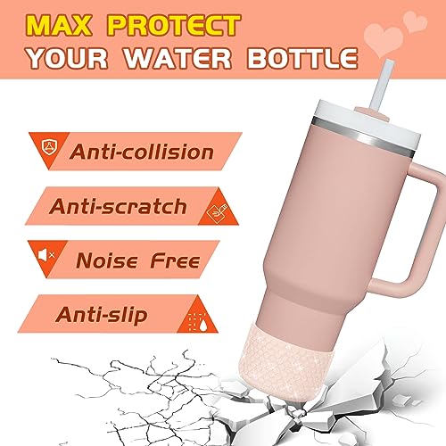 WUQID Protective Bling Heart Texture Silicone Boot Sleeve for Stanle Tumbler Quencher 40oz 30oz 20oz & IceFlow Flip 20-30oz and 12-24oz Hydro Sport Flask Bottles, Anti-Slip Bottle Bottom Sleeve Cover