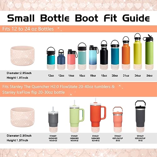 WUQID Protective Bling Heart Texture Silicone Boot Sleeve for Stanle Tumbler Quencher 40oz 30oz 20oz & IceFlow Flip 20-30oz and 12-24oz Hydro Sport Flask Bottles, Anti-Slip Bottle Bottom Sleeve Cover