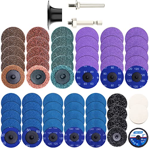 TSOAPX 62 PCS Sanding Disc Set, 2 inch Roll Lock Quick Change Sanding Discs with 1/4" Holders, Die Grinder Surface Conditioning Prep Strip Grind Polish Finish Burr Rust Paint Removal