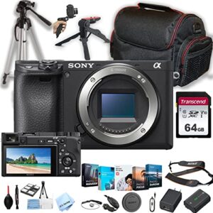 sony a6400 mirrorless digital camera body only (no lens) + 64gb memory + case+ steady grip pod + tripod+ software pack + more (30pc bundle) (renewed)
