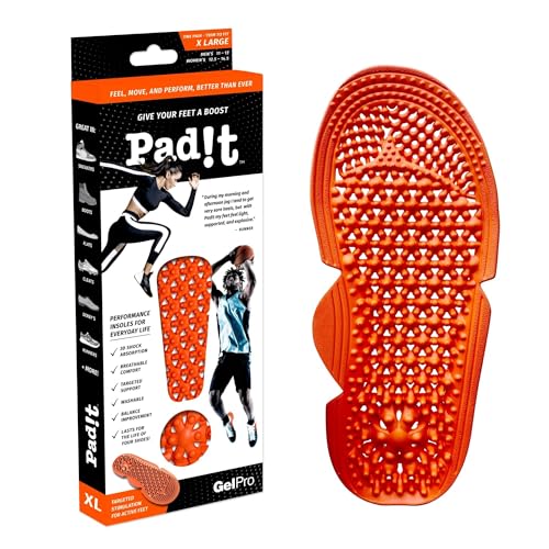 Pad!t Performance Insoles, EVA Foam Replacement for Sneakers, Boots, Flats, Cleats, and More, Shock Absorption and Balance Improvement, Washable - One Pair, Trim to Fit, X-Large