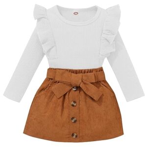 toddler baby girl fall winter clothes long sleeve ruffle shirt corduroy mini skirt infant girl a-line dress clothing