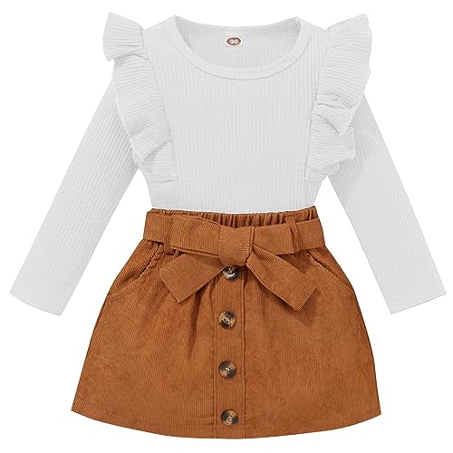 Toddler Baby Girl Fall Winter Clothes Long Sleeve Ruffle Shirt Corduroy Mini Skirt Infant Girl A-line Dress Clothing