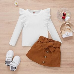 Toddler Baby Girl Fall Winter Clothes Long Sleeve Ruffle Shirt Corduroy Mini Skirt Infant Girl A-line Dress Clothing