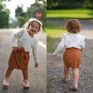 Toddler Baby Girl Fall Winter Clothes Long Sleeve Ruffle Shirt Corduroy Mini Skirt Infant Girl A-line Dress Clothing