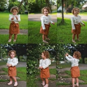 Toddler Baby Girl Fall Winter Clothes Long Sleeve Ruffle Shirt Corduroy Mini Skirt Infant Girl A-line Dress Clothing