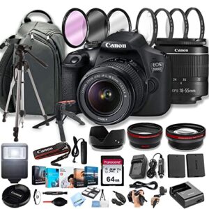 canon eos 2000d (rebel t7) dslr camera w/ef-s 18-55mm f/3.5-5.6 zoom lens + 100s sling backpack + 64gb memory cards, professional photo bundle (40pc bundle) (renewed)