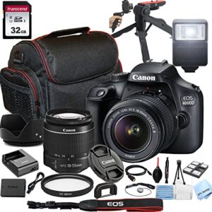 canon eos 4000d dslr camera with 18-55mm f/3.5-5.6 zoom lens,32gb memory, case,tripod w/hand grip and more(28pc bundle) (renewed)