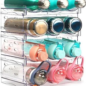 Water Bottle Organizer - 4 Pack Stackable Cup Organizer for Cabinet, Countertop, Pantry and Fridge, Free-Standing Tumbler Kitchen Storage Holder for Wine and Drink Bottles, Clear Plastic