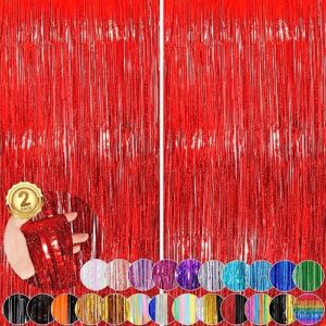 red streamers foil fringe curtain 3.3 x 8.3ft party streamers 2pack metallic streamer curtains mermaid birthday themed party decorations tinsel curtain for parties streamers for wedding xmas decor