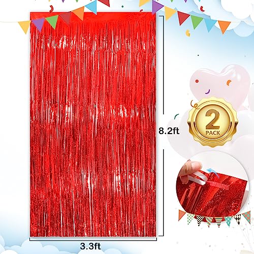 Red Streamers Foil Fringe Curtain 3.3 x 8.3ft Party Streamers 2Pack Metallic Streamer Curtains Mermaid Birthday Themed Party Decorations Tinsel Curtain for Parties Streamers for Wedding Xmas Decor